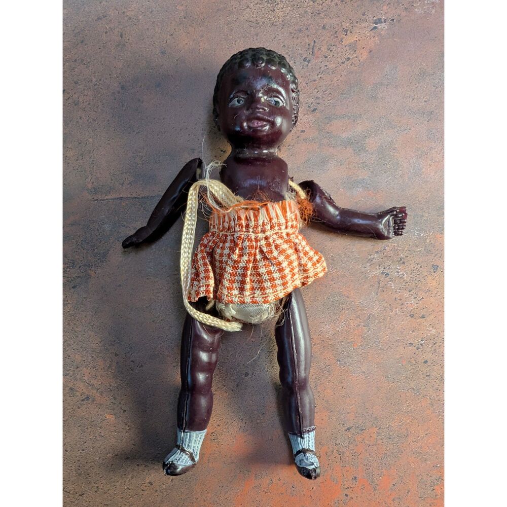 Vintage 4" French Hard Plastic Doll Original Stringing Diamond Mark 1950s